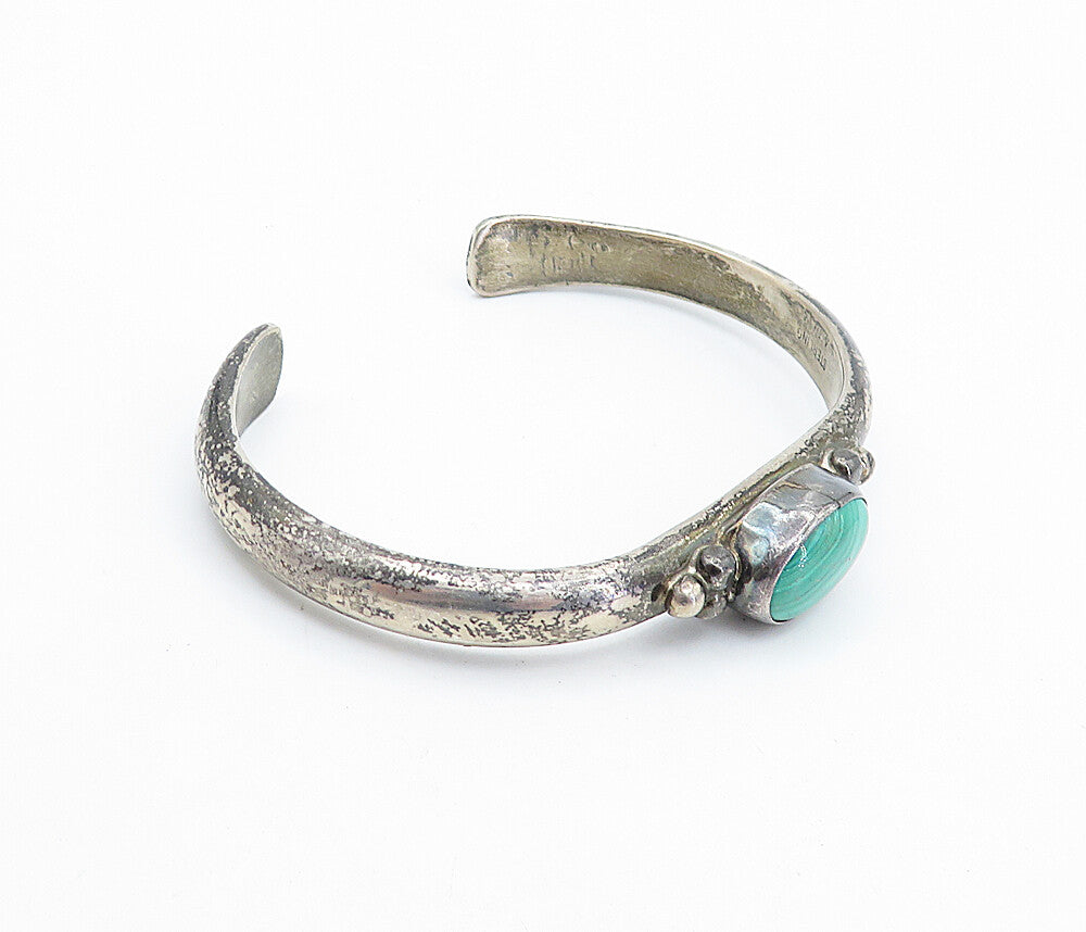 A. THOM NAVAJO 925 Sterling Silver Vintage Cabochon Cut Malachite Cuff BT3201