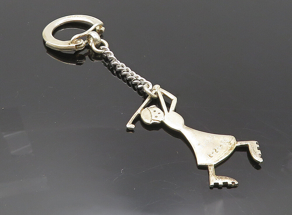 DOSKOW 925 Sterling Silver  Vintage Shiny Woman Playing Golf Key Chain  TR1474