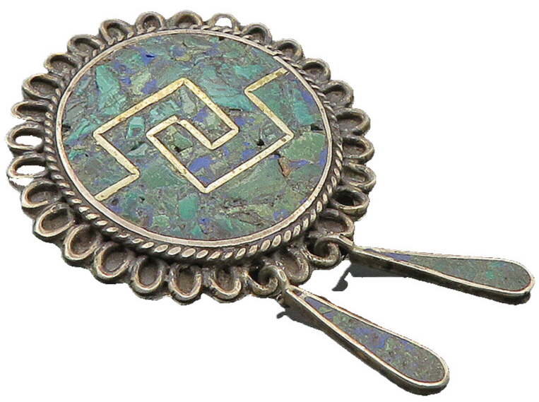 MEXICO 925 Sterling Silver  Vintage Crushed Chrysocolla Brooch Pin  BP3974