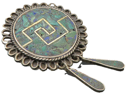 MEXICO 925 Sterling Silver  Vintage Crushed Chrysocolla Brooch Pin  BP3974