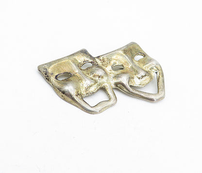 925 Sterling Silver  Vintage Dramatic Theatre Masks Motif Brooch Pin  BP1494