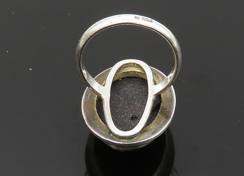 POLAND 925 Sterling Silver  Vintage Cabochon Cut Amber Band Ring Sz 9  RG20284