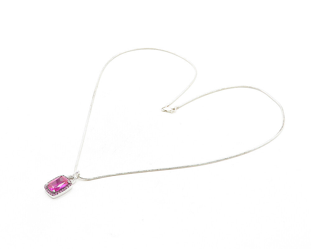 925 Sterling Silver  Prong Set Pink Topaz Shiny Snake Chain Necklace  NE1992