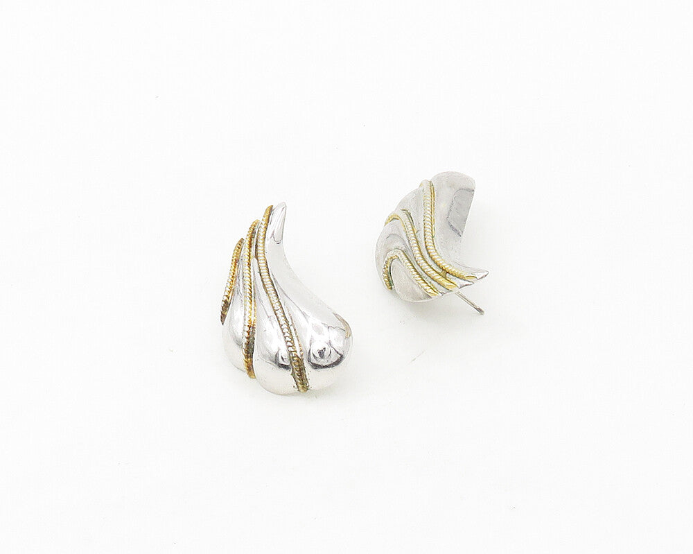 925 Sterling Silver  Vintage Shiny Two Tone Wing Motif Drop Earrings  EG9028
