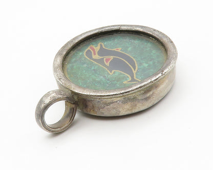925 Sterling Silver  Vintage Turquoise Enamel Dolphin Motif Pendant  PT11122