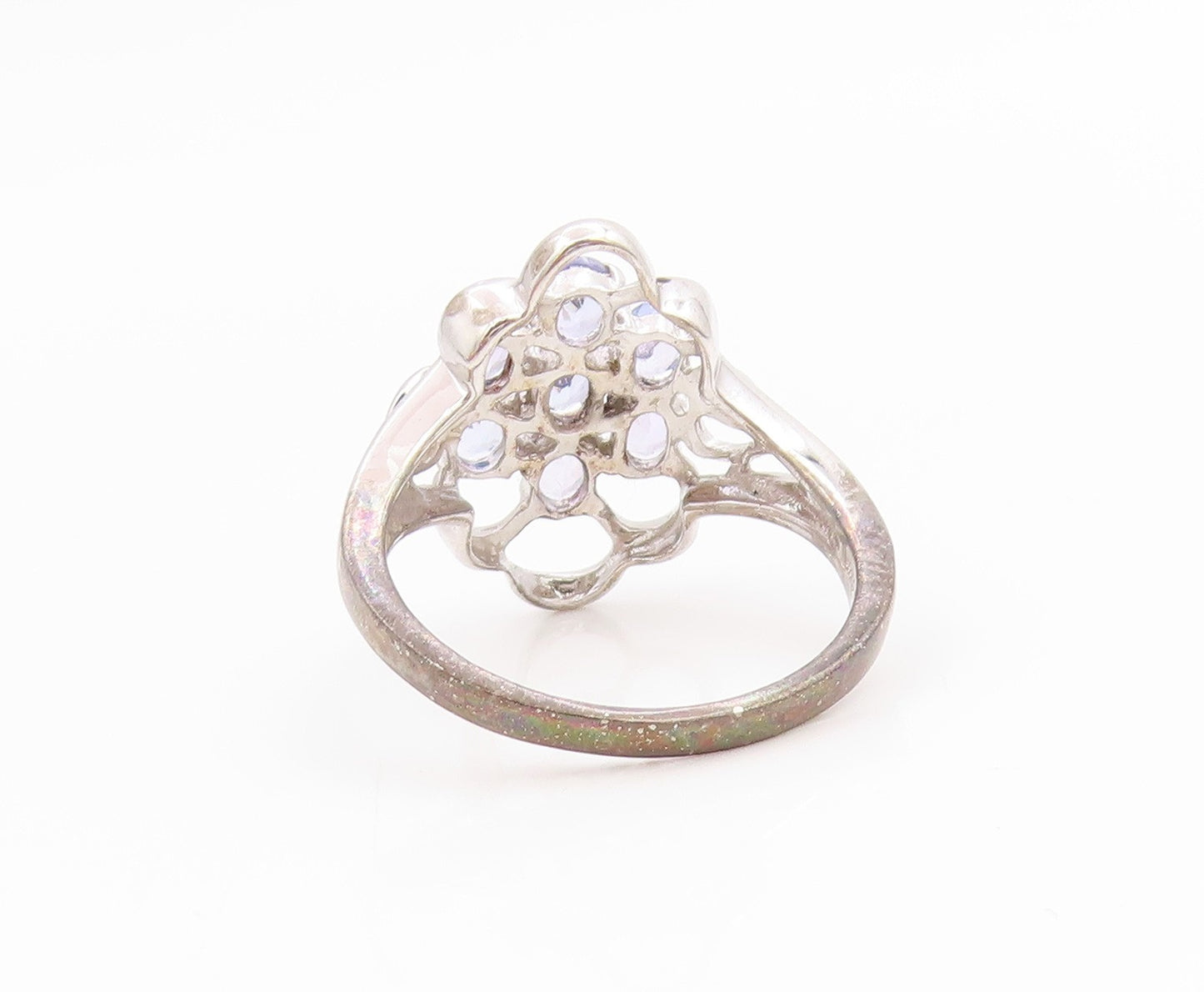 925 Sterling Silver Vintage Ring Elegant Tanzanite Floral Cluster  Sz 8  RG35674