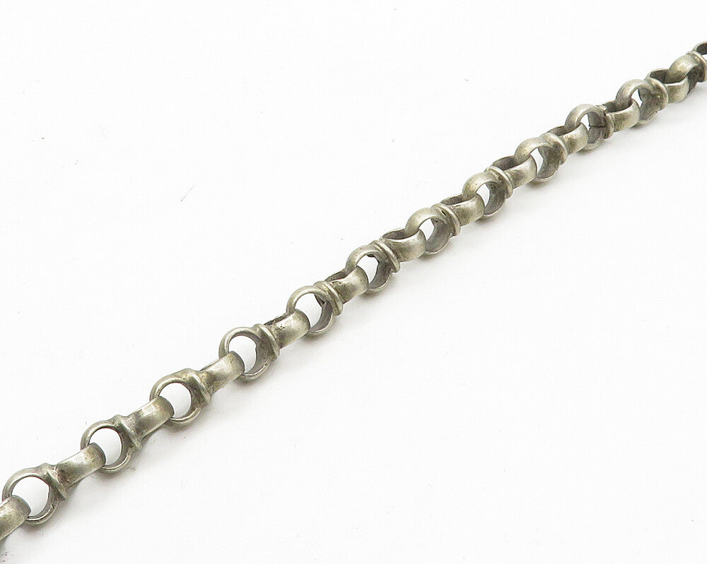 Solid Silver Vintage Antique Gemstone Heavy Chiming Chain Necklace  NE2878