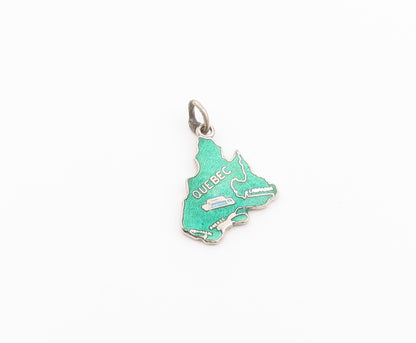 925 Sterling Silver  Vintage Enamel Map Of Canada Drop Pendant  PT18323