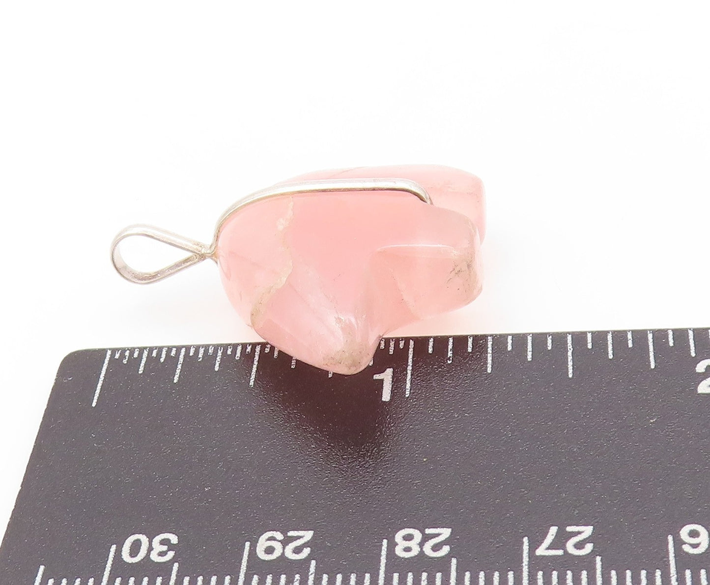 925 Sterling Silver Vintage Pendant Modernist Rose Quartz Bear  PT24204