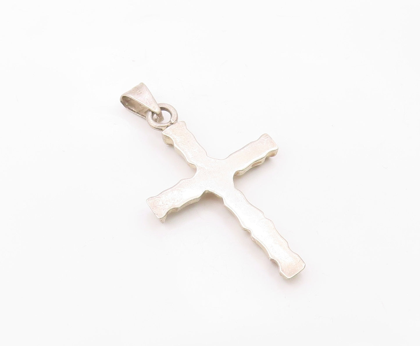 925 Sterling Silver  Vintage Shiny Bamboo Religious Cross Pendant  PT19291