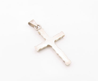 925 Sterling Silver  Vintage Shiny Bamboo Religious Cross Pendant  PT19291