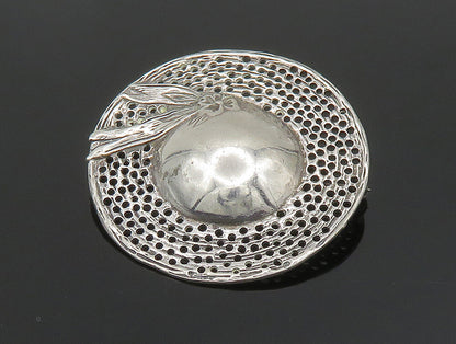 925 Sterling Silver  Vintage Ribbon Bead Ball Holes Cut Out Brooch Pin  BP9477