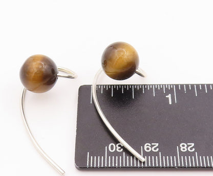 925 Sterling Silver Vintage Earrings Designer Bead Shape Tiger's Eye  EG13051