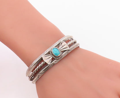 925 Sterling Silver Vintage Bracelet NAVAJO Turquoise Ribbon Bow Cuff  BT12100