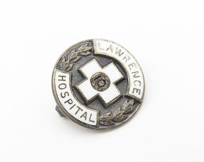 925 Sterling Silver  Vintage Enamel Lawrence Hospital Badge Brooch Pin  BP4227