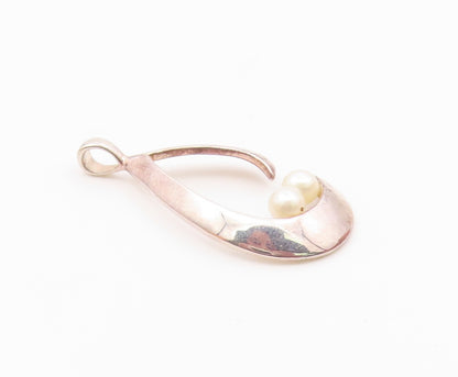 925 Sterling Silver  Vintage Petite Pearls Open Tear Drop Pendant  PT16148