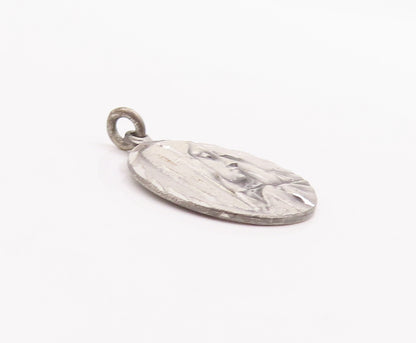 925 Sterling Silver Vintage Pendant Religious Carved Mother Mary Coin  PT23226