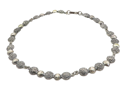 ISRAEL 925 Sterling Silver  Vintage Etched Dome Link Chain Necklace  NE1613