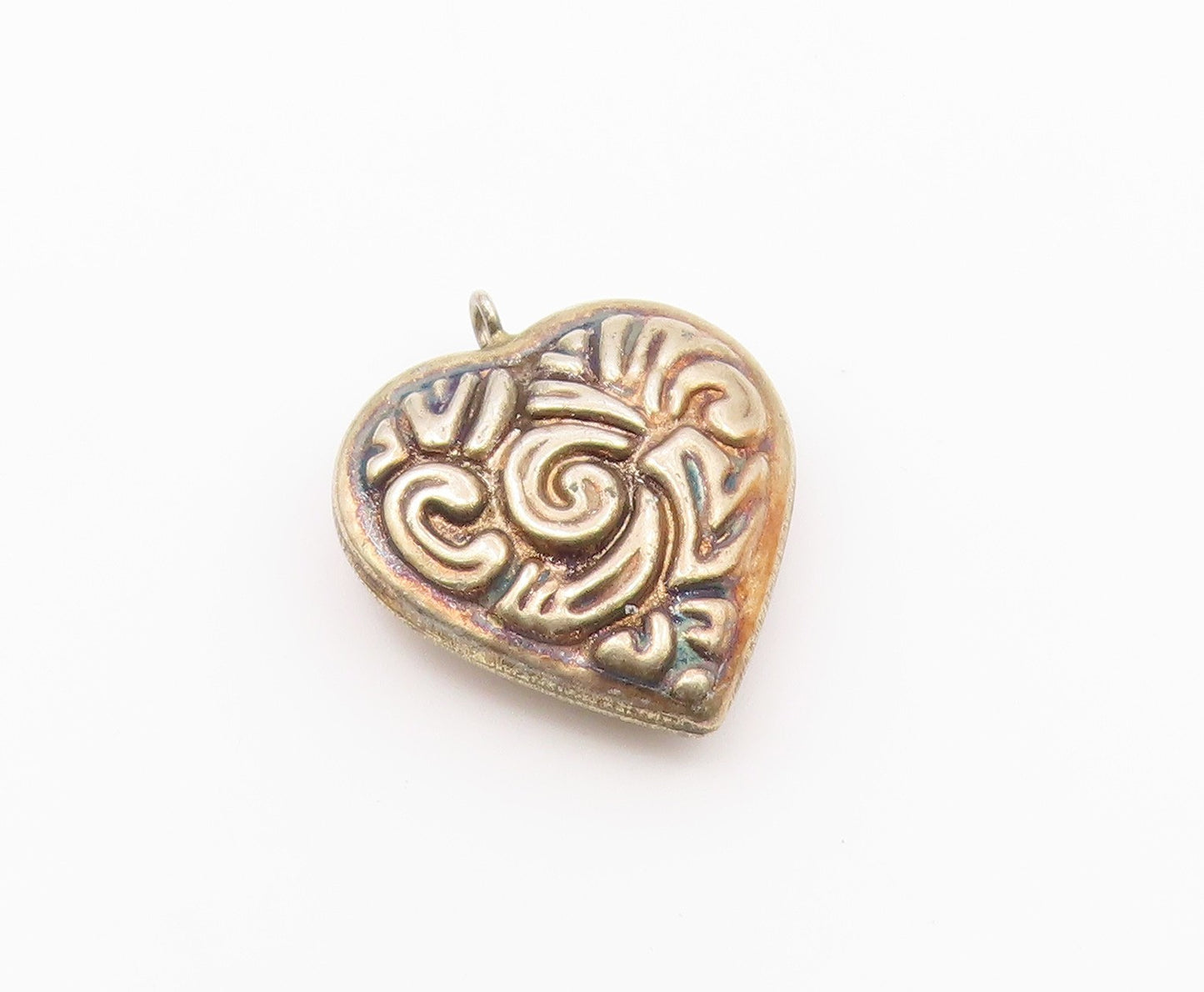 925 Sterling Silver  Vintage Patterned Hollow Love Heart Pendant  PT17661