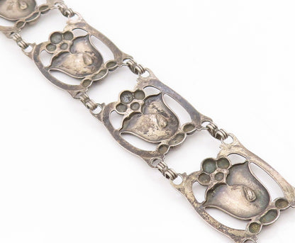 925 Sterling Silver Vintage Bracelet DANECRAFT Tulip Floral Panel Link  BT11678