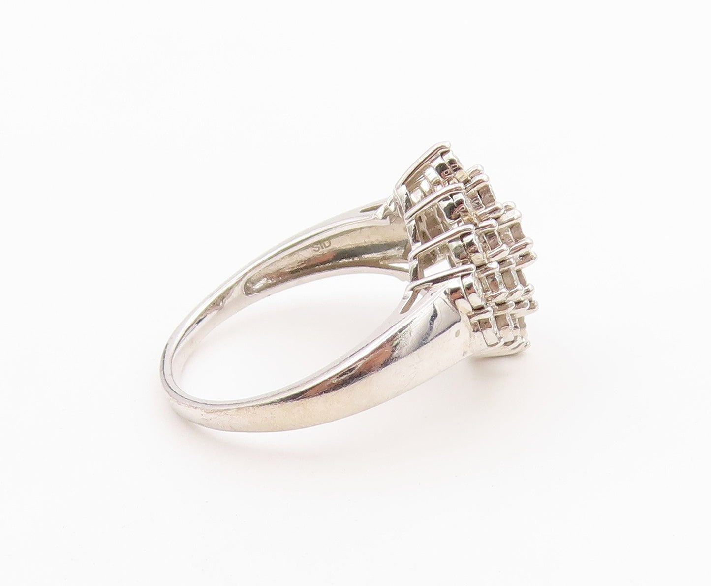 925 Sterling Silver Vintage Ring Elegant White Topaz Cluster Band Sz 11 RG36496
