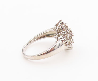 925 Sterling Silver Vintage Ring Elegant White Topaz Cluster Band Sz 11 RG36496