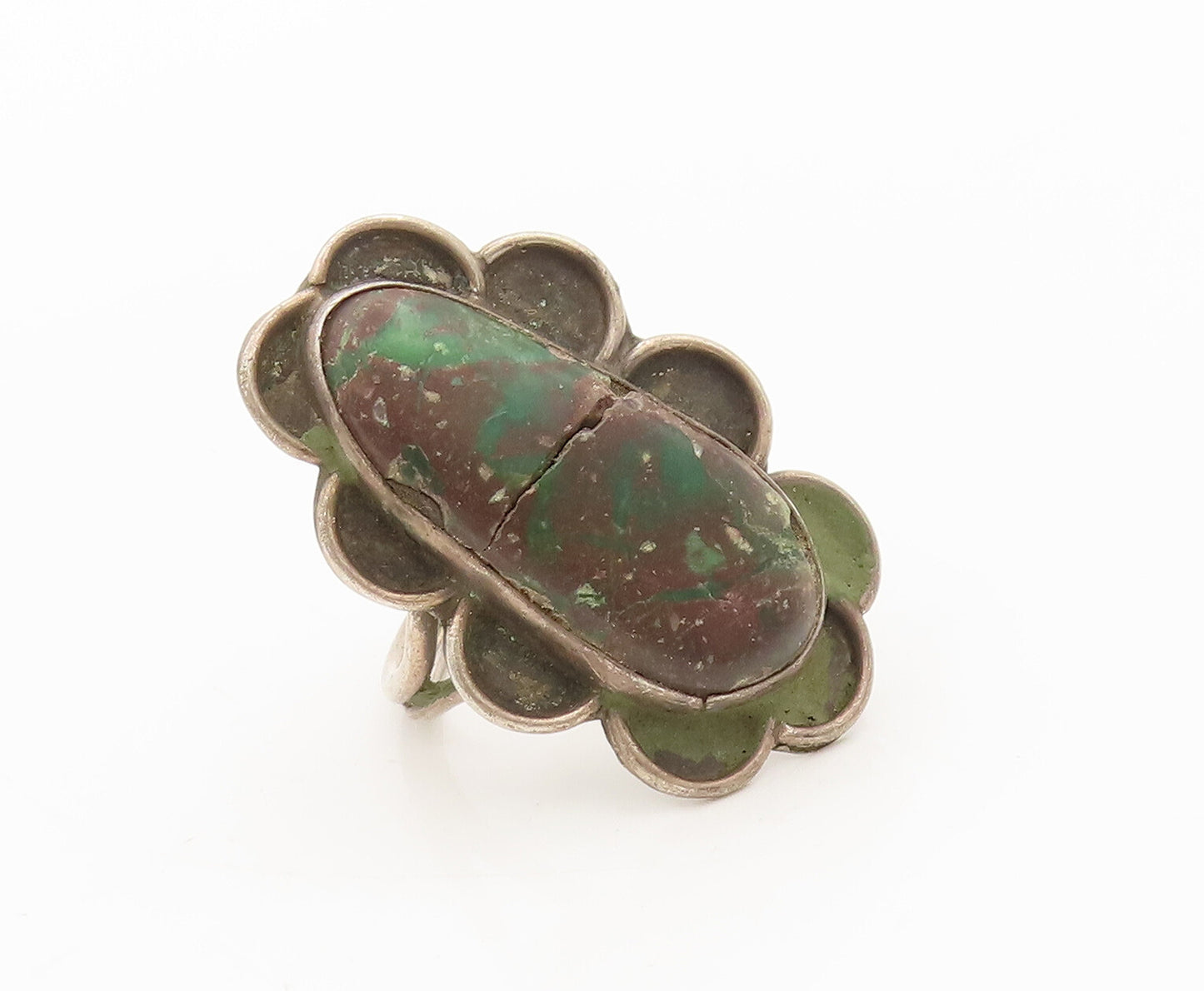 925 Sterling Silver Vintage Ring NAVAJO Jasper Carved Semicircle Sz 10.5 RG27680