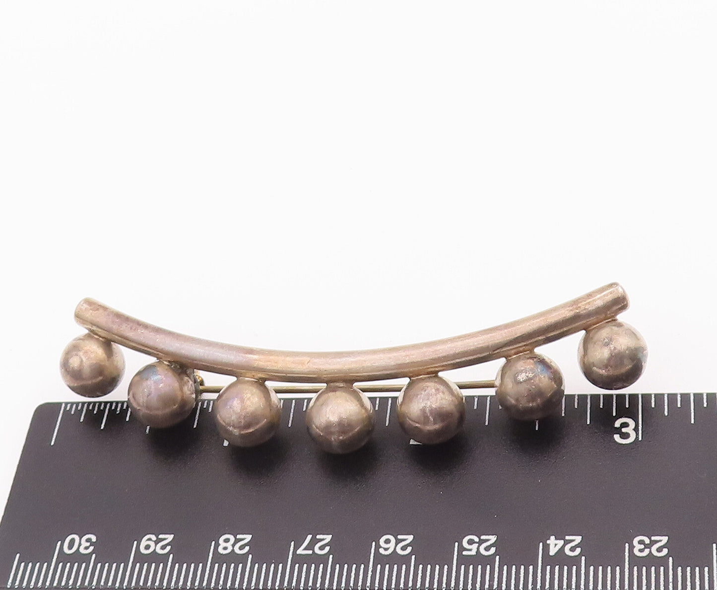 925 Sterling Silver Vintage Brooch Pin Solid Carved Beads & Stick  BP10756