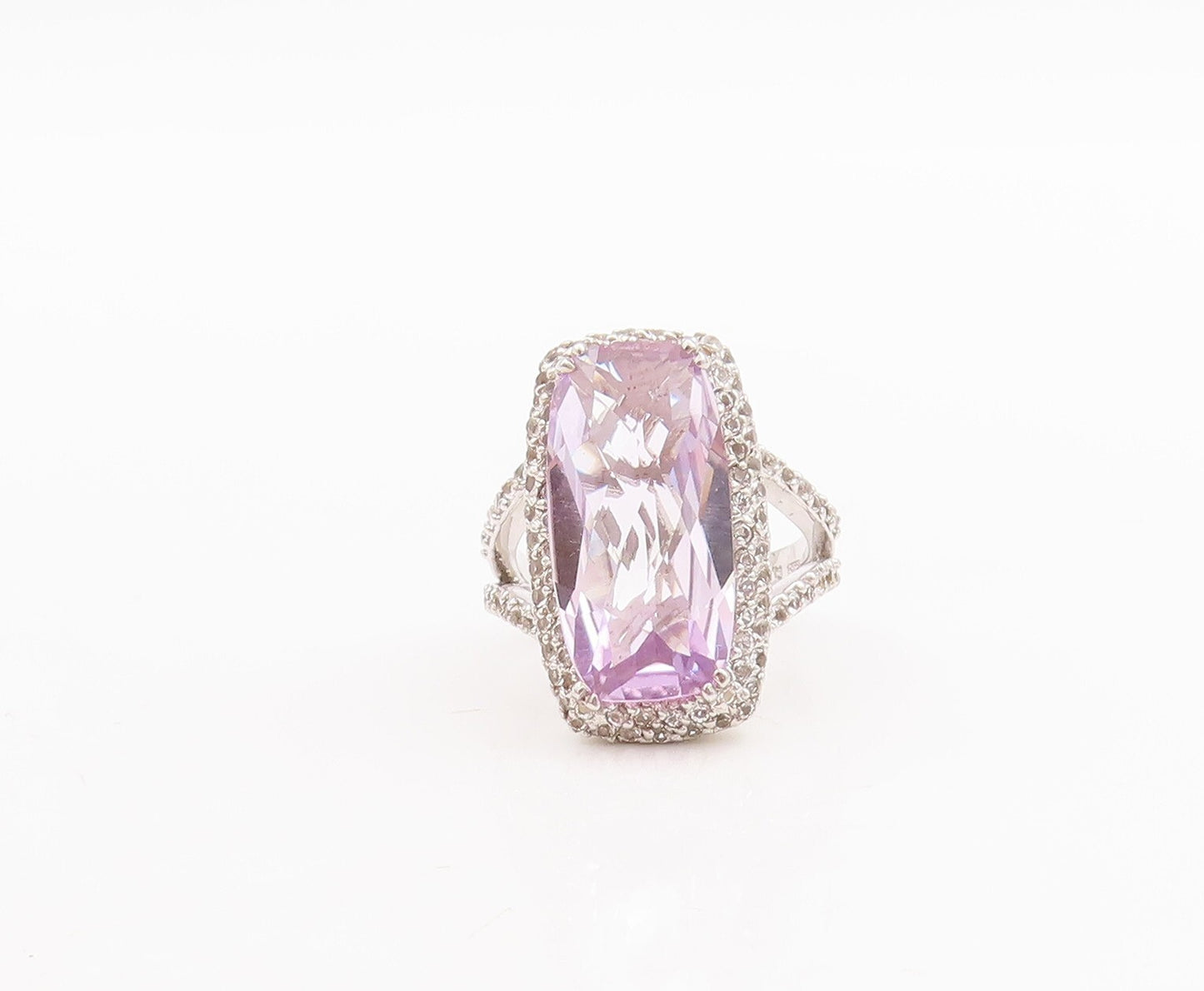 925 Sterling Silver Vintage Ring Large Rectangle Cut Amethyst Topaz Sz 7 RG29359