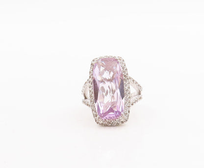 925 Sterling Silver Vintage Ring Large Rectangle Cut Amethyst Topaz Sz 7 RG29359