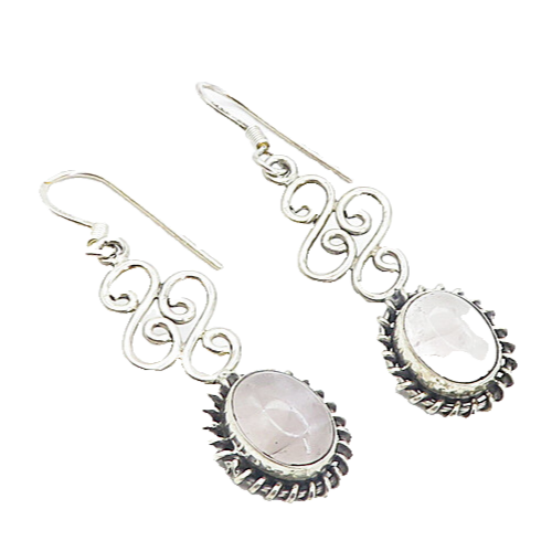 925 Sterling Silver  Vintage Cabochon Cut Quartz Swirl Drop Earrings  EG3437