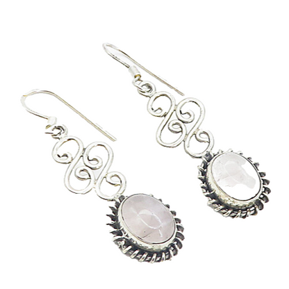 925 Sterling Silver  Vintage Cabochon Cut Quartz Swirl Drop Earrings  EG3437