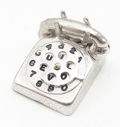 925 Sterling Silver  Vintage Shiny Old Fashioned Telephone Pendant  PT8926
