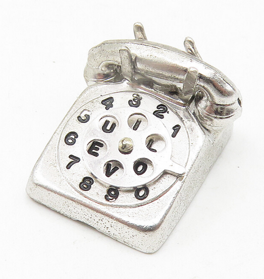925 Sterling Silver  Vintage Shiny Old Fashioned Telephone Pendant  PT8926