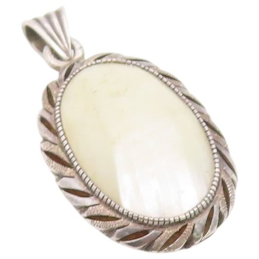 925 Sterling Silver Vintage Pendant MEXICO Oval Mother Of Pearl Locket  PT26414