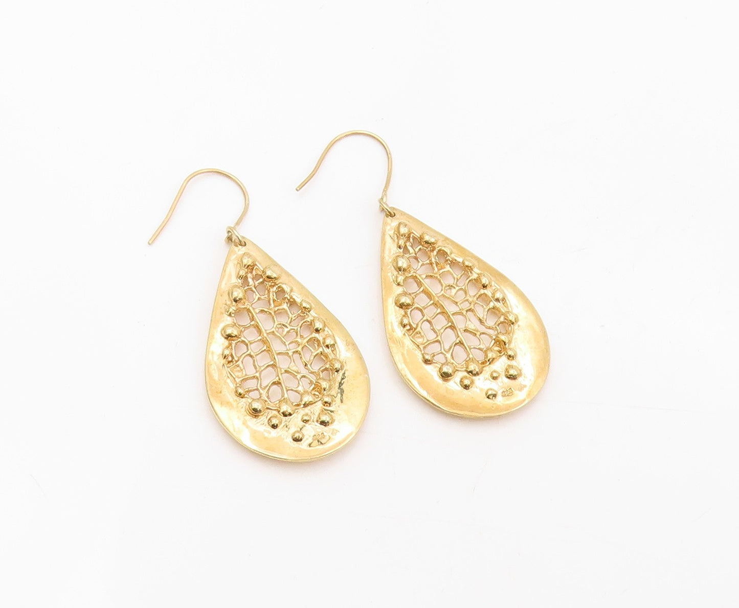 925 Sterling Silver Vintage Earrings Gold Plated Openwork Teardrops  EG13886