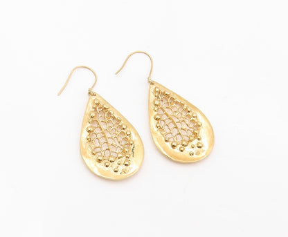 925 Sterling Silver Vintage Earrings Gold Plated Openwork Teardrops  EG13886