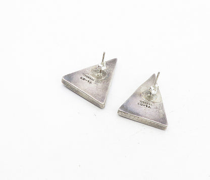 MEXICO 925 Sterling Silver  Vintage Black Onyx Triangle Drop Earrings  EG4177