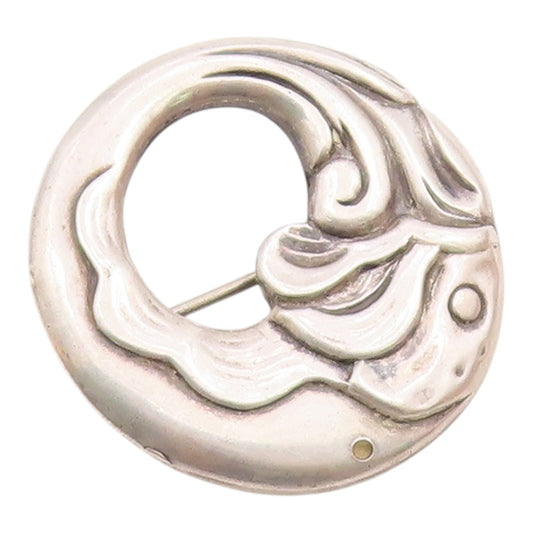 CORO 925 Sterling Silver  Vintage Rare Coiled Fish Motif Brooch Pin  BP9370
