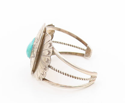 925 Sterling Silver Vintage Bracelet NAVAJO Turquoise Concho Wide Cuff  BT11790