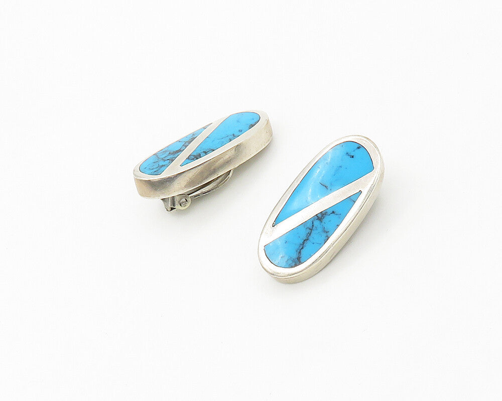 MEXICO 925 Sterling Silver  Vintage Turquoise Non Pierce Earrings  EG8976