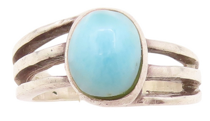925 Sterling Silver Vintage Ring Cabochon Larimar Cutout Band  Sz 8.5  RG32588
