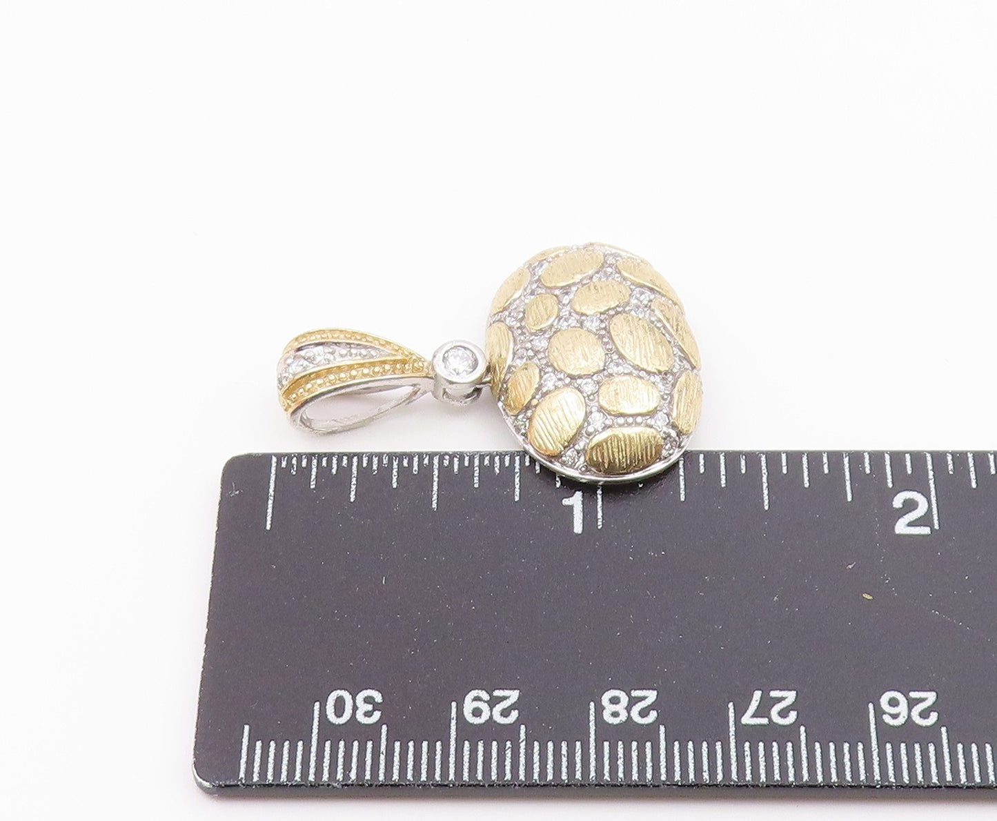 925 Sterling Silver  Vintage Cubic Zirconia Two Tone Cobble Pendant  PT17542