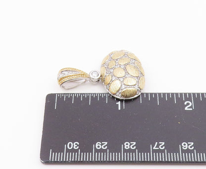 925 Sterling Silver  Vintage Cubic Zirconia Two Tone Cobble Pendant  PT17542