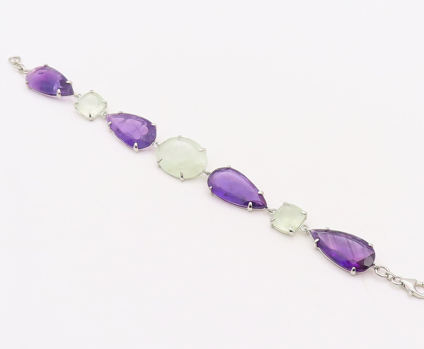 925 Sterling Silver Vintage Bracelet Drop Cut Amethyst & Green Gemstone  BT10870