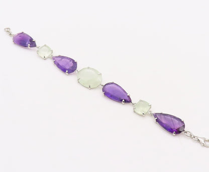925 Sterling Silver Vintage Bracelet Drop Cut Amethyst & Green Gemstone  BT10870