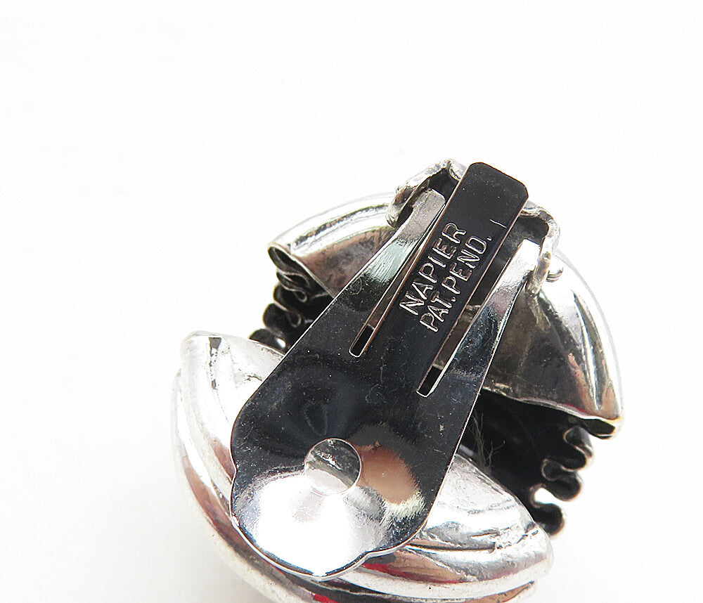 NAPIER 925 Sterling Silver  Vintage Shiny Fluted Non Pierce Earrings  EG4805