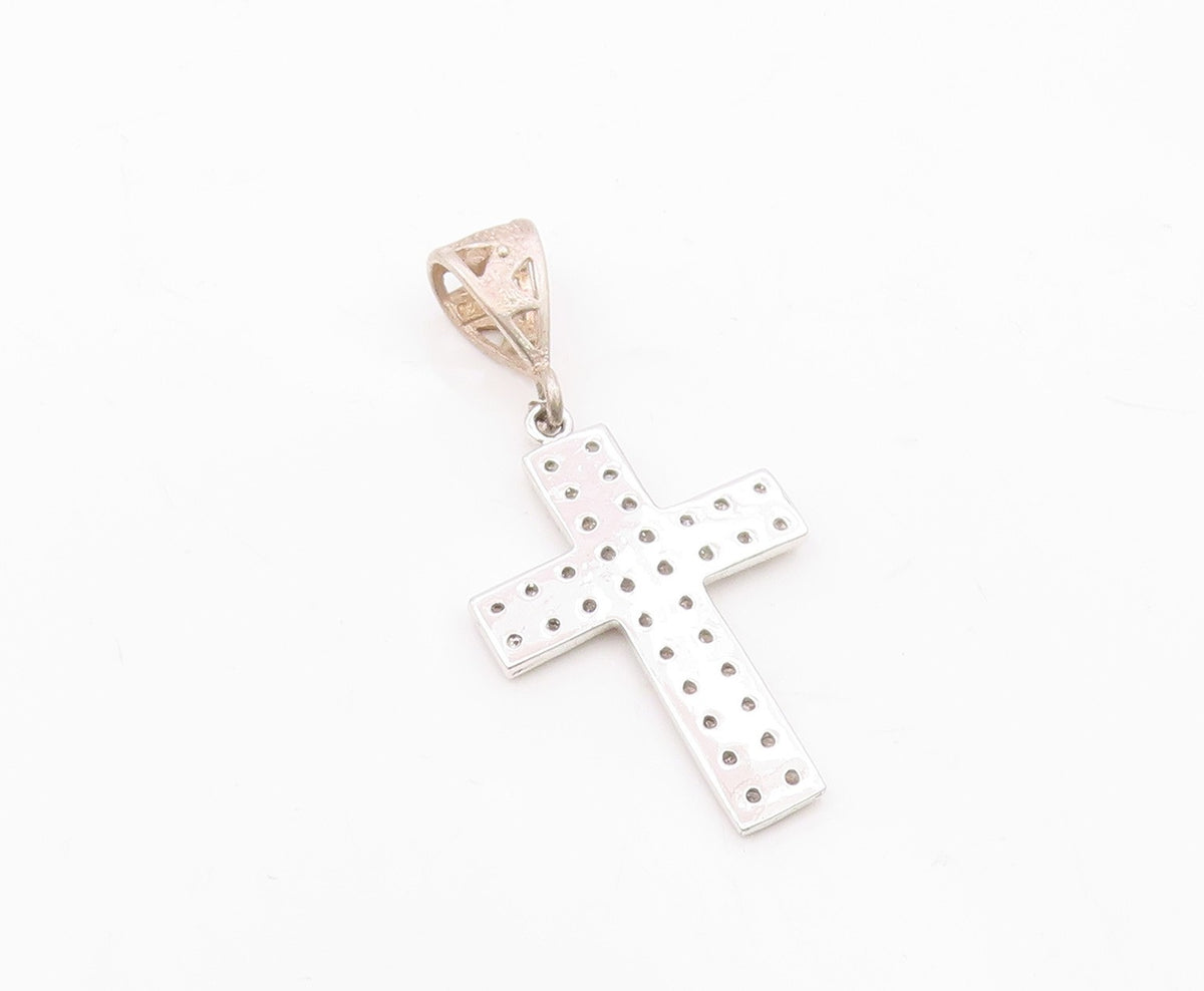 925 Sterling Silver  Vintage Cubic Zirconia Religious Cross Pendant  PT17462