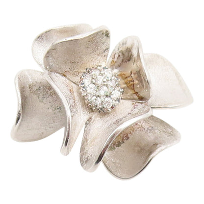 925 Sterling Silver Vintage Pendant Modernist Topaz Floral Petal Charm  PT26183