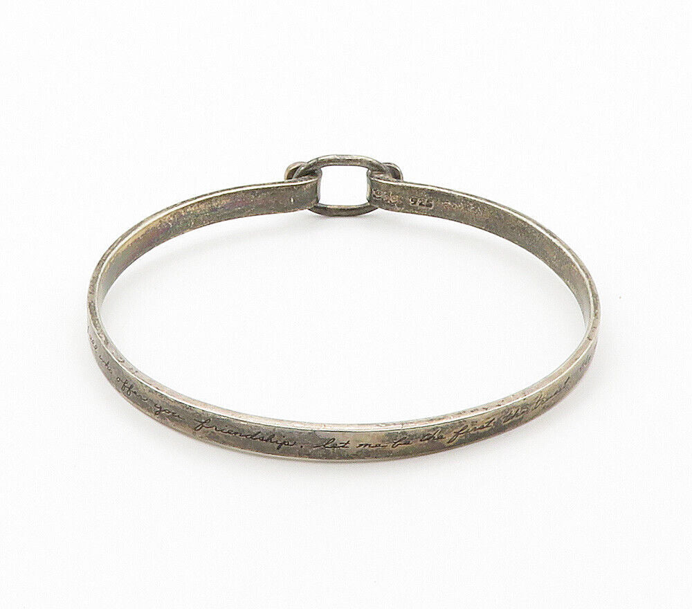 925 Sterling Silver  Vintage Etched Quote Hook Bangle Bracelet  BT6043